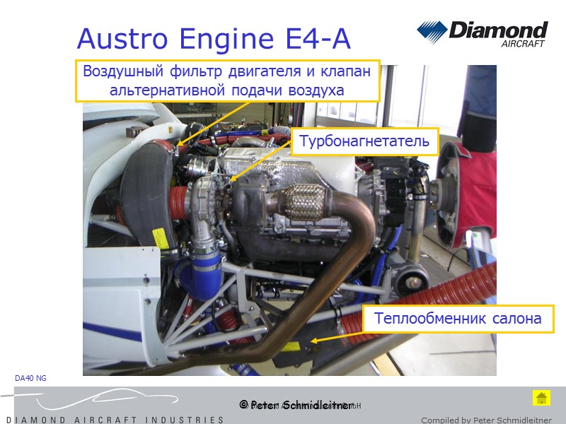 © Peter Schmidleitner Austro Engine E4-A Теплообменник салона Турбонагнетатель Воздушный фильтр двигателя и клапан